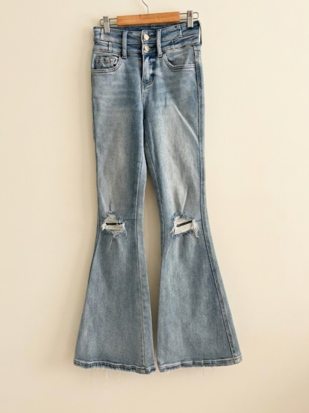 Flying Monkey High Rise Distressed Flare Jeans Light Wash Size 22